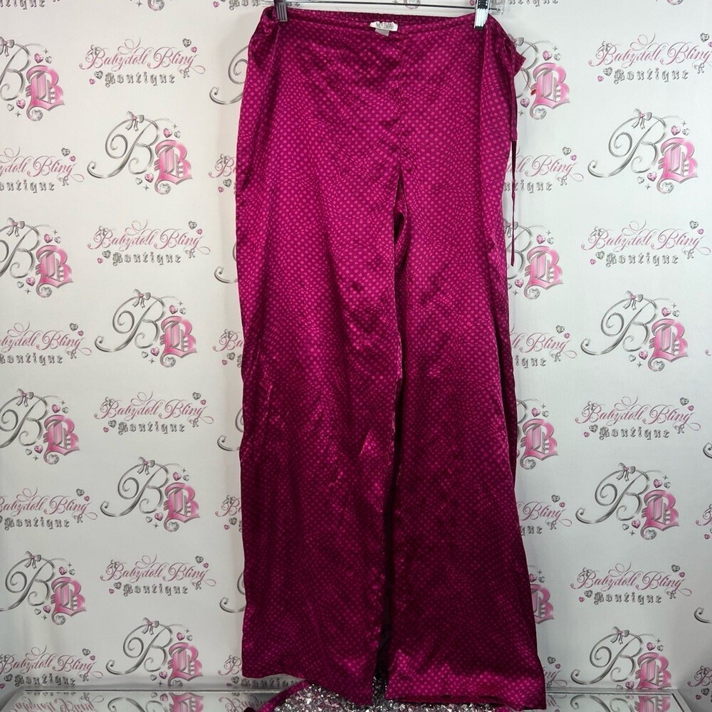 La senza pants dotted polka dot pink purple shiny Satin Fuchsia Wide-Leg Pants